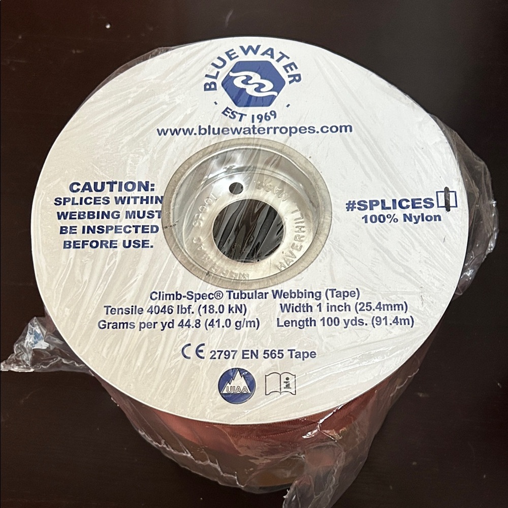 Bluewater Climb-Spec Tubular Webbing Tape Rust 100 yds